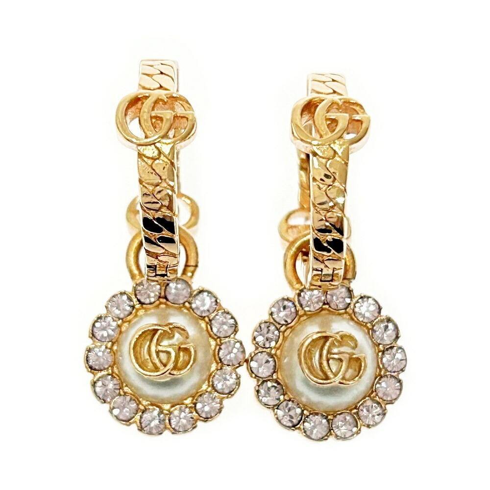 Gucci Metal Crystal Double GG Flower Hoop Earrings Rose Pink Gold - Picture 1 of 6